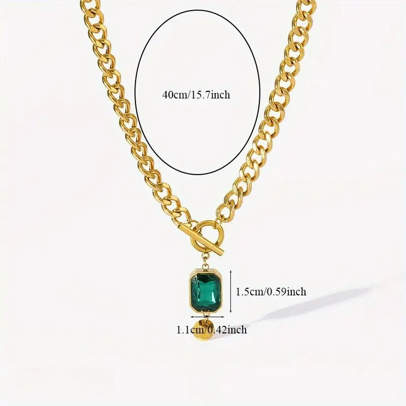 Chunky Chain Emerald Pendant Necklace | Gull