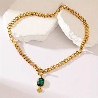 Chunky Chain Emerald Pendant Necklace | Gull