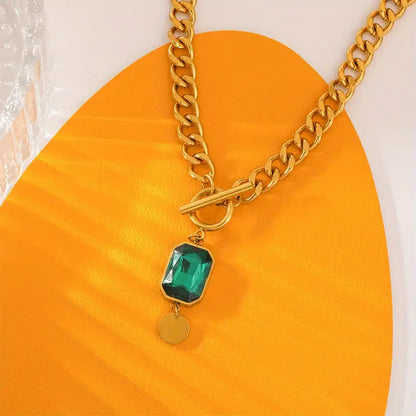 Chunky Chain Emerald Pendant Necklace | Gull