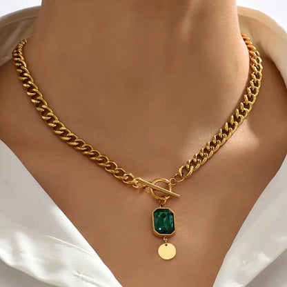 Chunky Chain Emerald Pendant Necklace | Gull