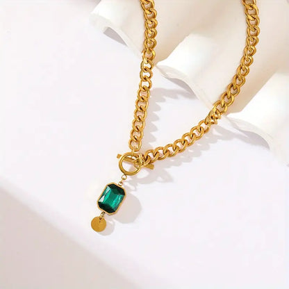 Chunky Chain Emerald Pendant Necklace | Gull