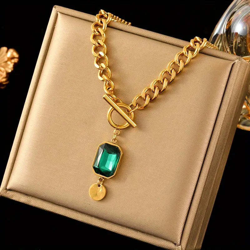 Chunky Chain Emerald Pendant Necklace | Gull