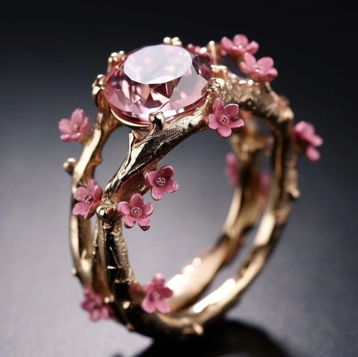 Elegant Krystall Rosa Blomster Ring | Gull