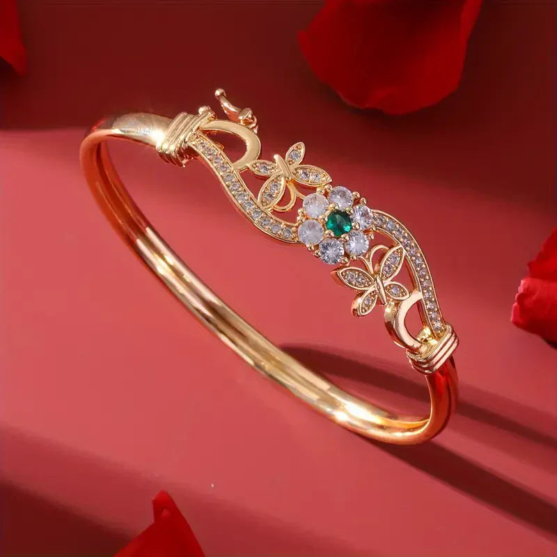 Zirkonia Gull Grønn Krystall Armbånd | Gull