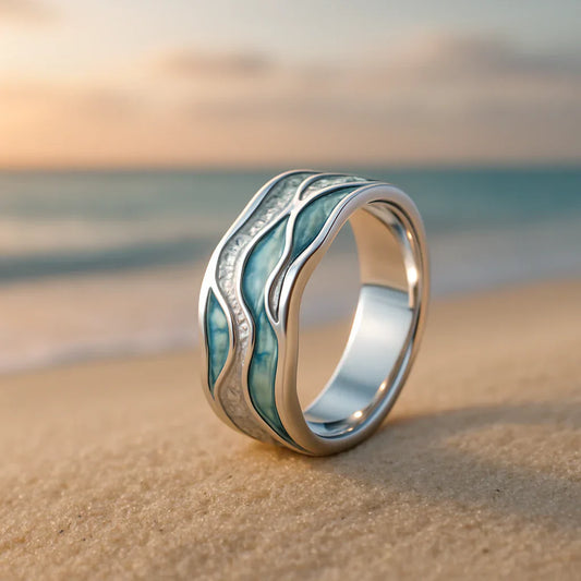 Seasilver Ripple Ring | Hvitt Gull